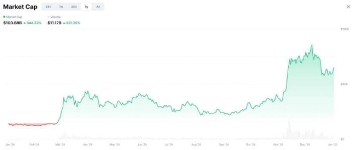 Meme coin market cap up 344% throughout 2024