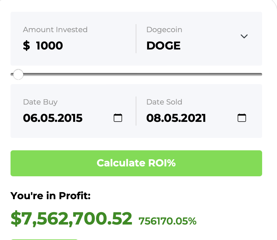 Dogecoin ROI calculator