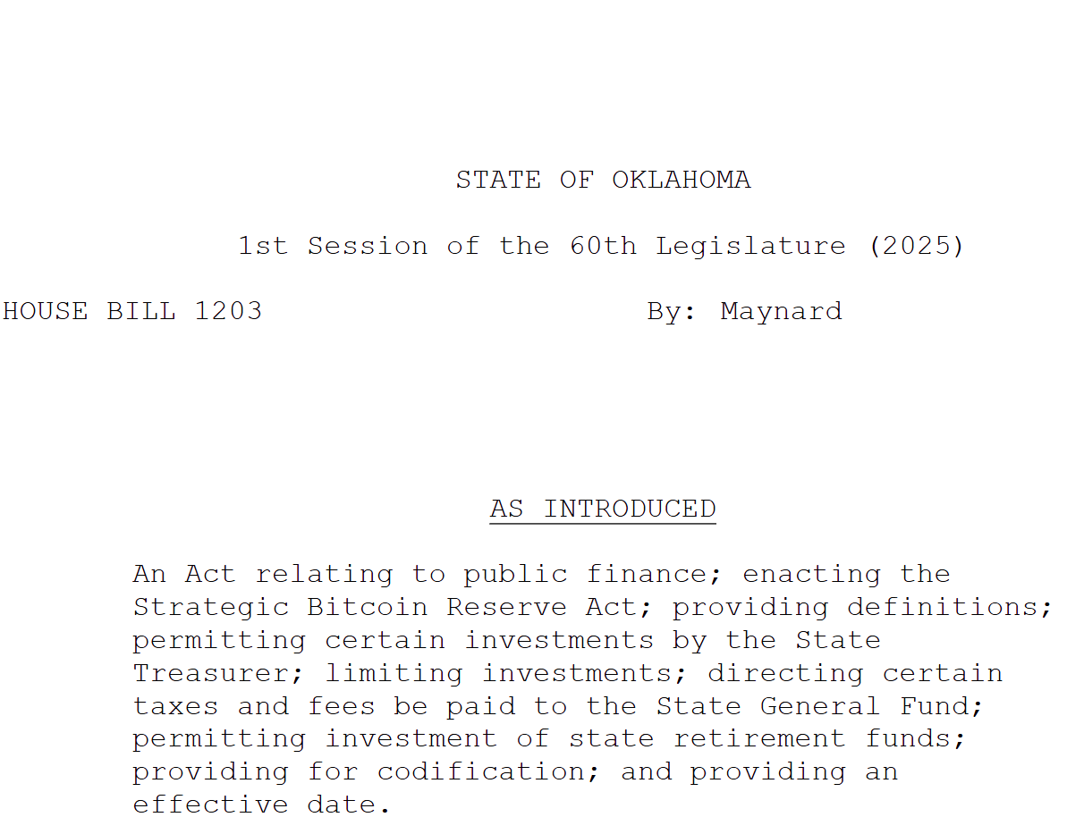 Oklahoma Bitcoin Reserve Bill