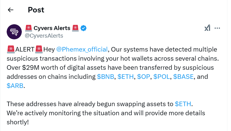 Phemex warning alert