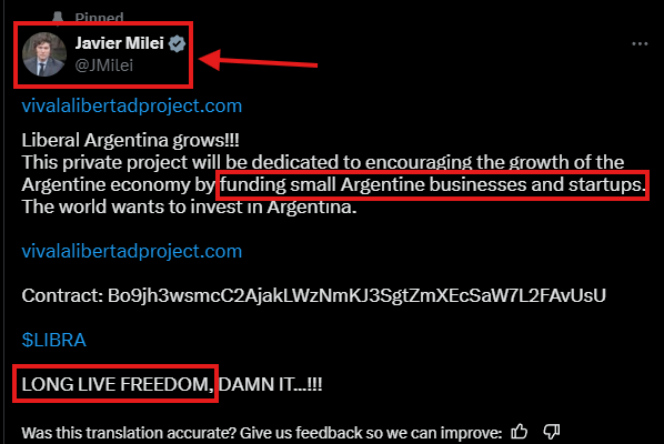 Argentinian President Javier Milei shares $天秤座 scam coin on X, $4.4 billion erased from the market