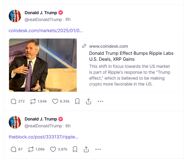 Donald Trump sharing news about Ripple