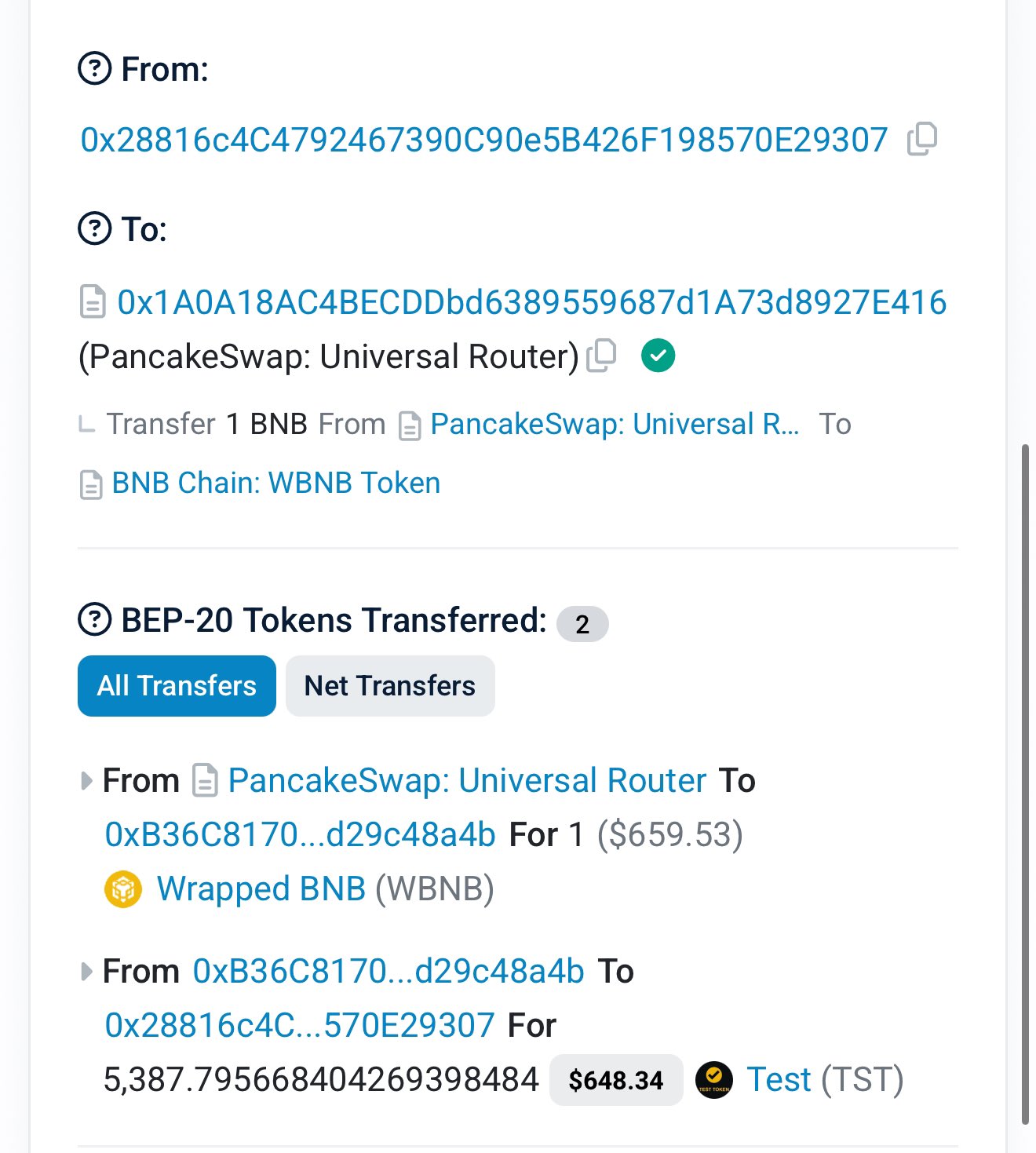 On-chain details of CZ's TST token purchase