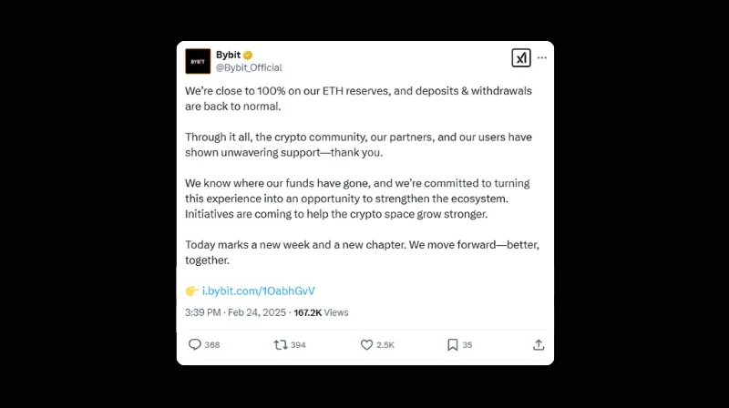 Bybit Closes $1.4B ETH Deficit After Historic Hack, CEO Confirms